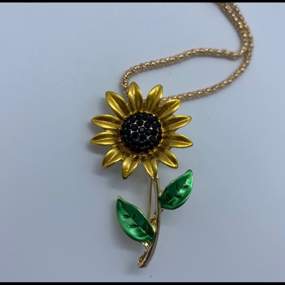 Sunflower Brooch & Necklace with Chain